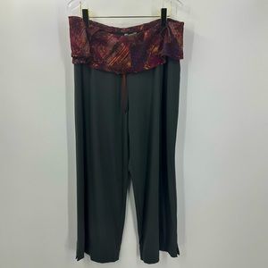 J Jill Lounge Pants Stretch Roll Down Waist Gray Pink Print Womens Large